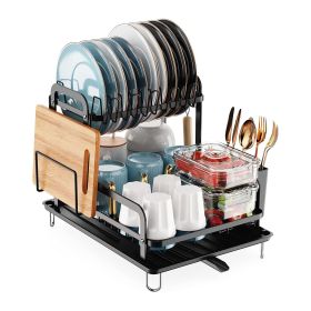 2-Tier Dish Drying Rack for Kitchen Counter Space Saving Rustproof Dish Rack with Drainboard Detachable Kitchen Drainer Organizer Set with Utensil Hol 2-Tier Dish Drying Rack for Kitchen Counter Space Saving Rustproof Dish Rack with Drainboard Detachable Kitchen Drainer Organizer Set with Utensil Hol