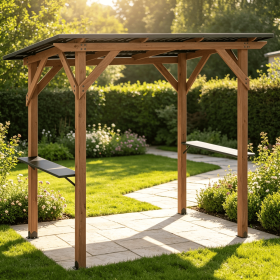 Cedar Wood Grill Gazebo 8.6 FT X 5 FT BBQ Gazebo with 2 Side Serving Shelves Outdoor Kitchen Island Portable BBQC anopy Cedar Wood Grill Gazebo 8.6 FT X 5 FT BBQ Gazebo with 2 Side Serving Shelves Outdoor Kitchen Island Portable BBQC anopy