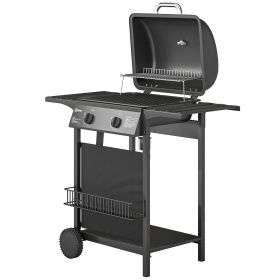 2 Burner Propane Gas Grill, 18000 BTU BBQ Grill with Wheels, Warming Rack, Shelf, Thermometer, Grease Cup, Black 2 Burner Propane Gas Grill, 18000 BTU BBQ Grill with Wheels, Warming Rack, Shelf, Thermometer, Grease Cup, Black